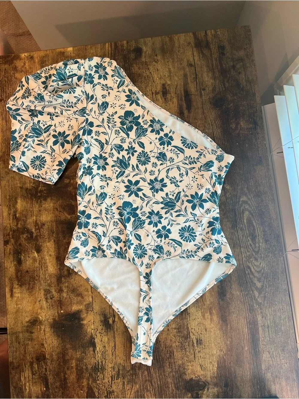 Free People One Shoulder Floral Bodysuit Ruched Side Small
